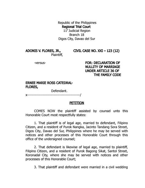 Sample Form Of Annulment Papers EXAMPLEPAPERS