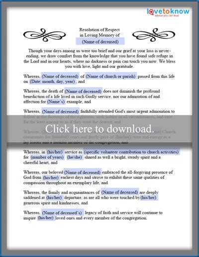 Sample Funeral Resolution For A Woman