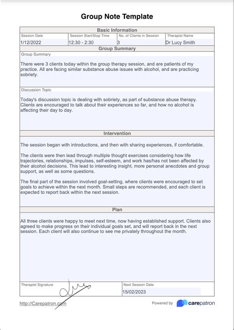 Sample Group Progress Notes Template