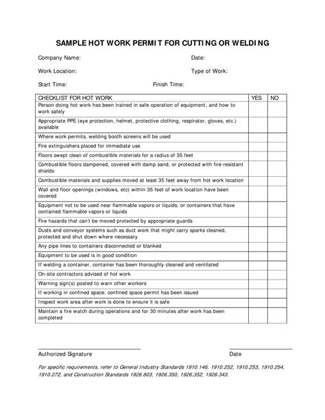 Sample Hot Work Permit Checklist Template GeneEvaroJr