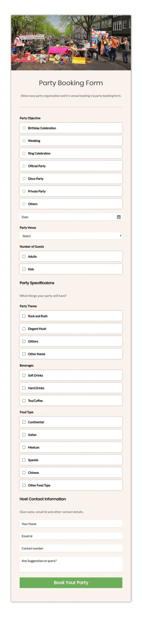 Sample Httpsformgetformspartybookingform Formget Party Booking Form