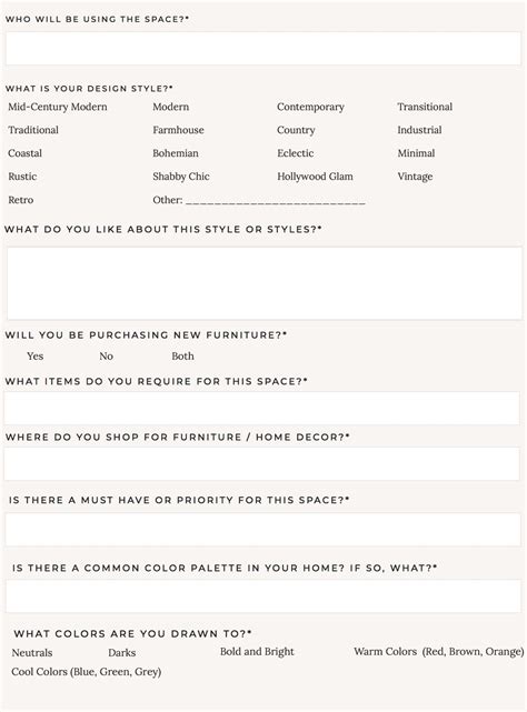 Sample Interior Decorating Questionnaire Kh Home Design