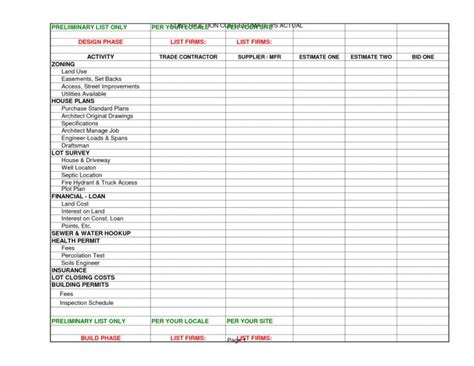 Sample Interior Design Project Spreadsheet Excel Worksheet Kids