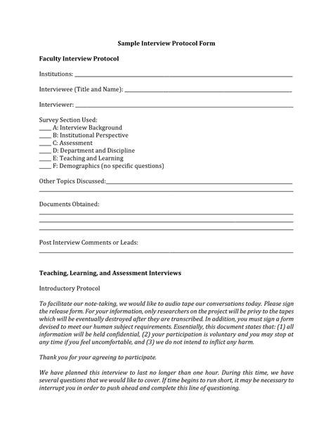 Sample Interview Protocol Form Sample Interview Protocol Form Faculty