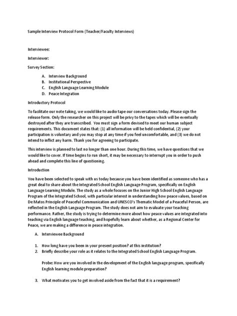Sample Interview Protocol PDF Interview Learning