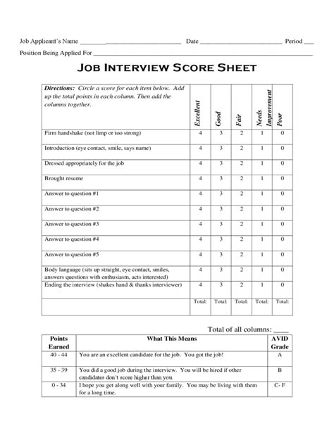 Sample Interview Score Sheet 9+ Free Documents in PDF