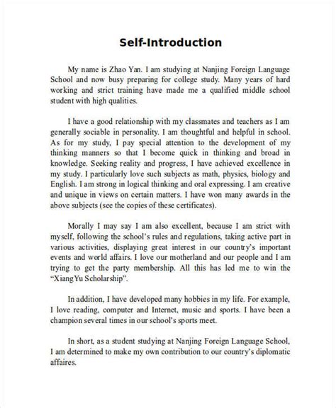 Sample Introduction For College Class Samples 002 Self Introduction