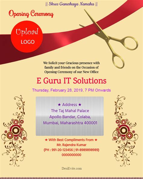 Sample Invitation Card For Inauguration Ceremony