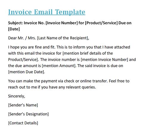 Sample Invoice Email Template Cards Design Templates