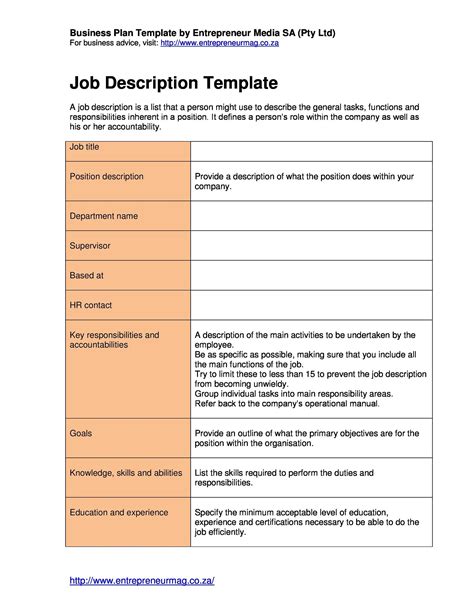 Sample Job Descriptions Templates Get Free Templates