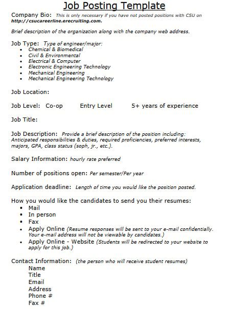 Sample Job Posting Word