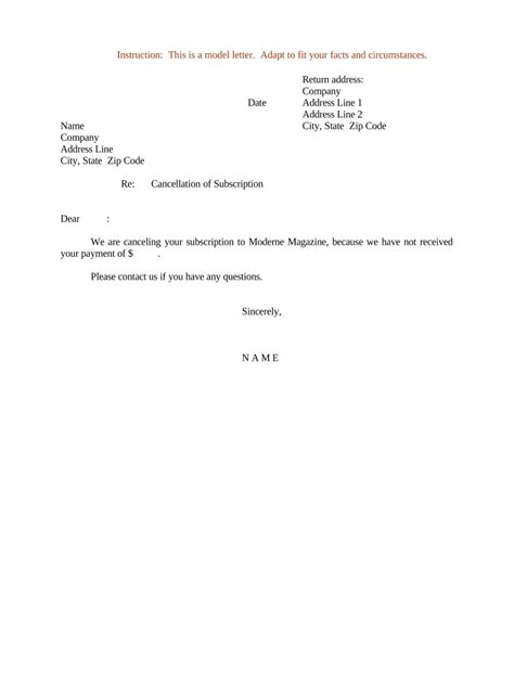 Sample Letter Cancellation Subscription Form Fill Out and Sign