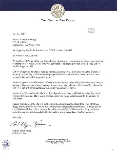 Sample Letter For Parole Board