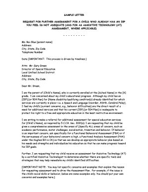 Sample Letter Request for Assessment