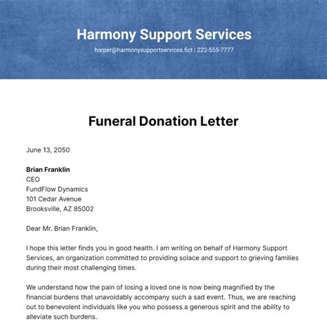 Sample Letter Requesting Donation For Funeral