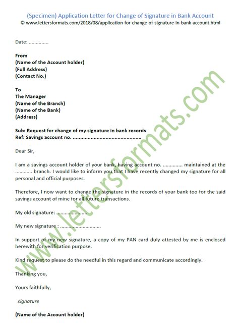 Sample Letter To Change Signatories On Bank Account