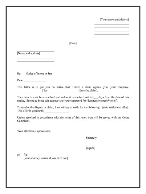 Sample Letter of Intent to Take Legal Action Form Fill Out and Sign