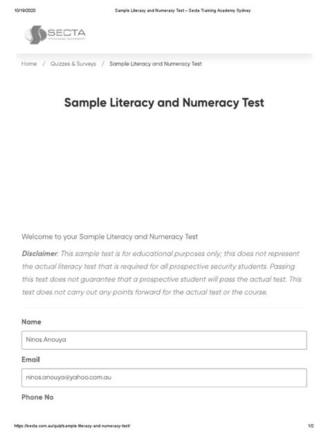 Sample Literacy And Numeracy Test Nursing
