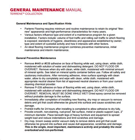 Sample Maintenance Manual Template 9+ Free Documents in PDF, Word