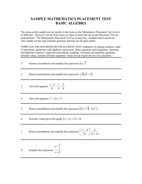 Sample Math Placement Test