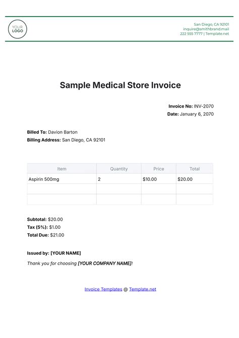 Sample Medical Invoice Template Invoice Templates Invoice template