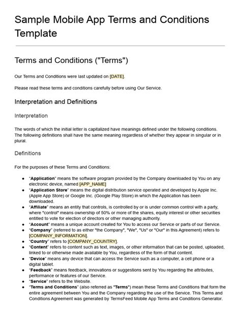 Sample Mobile App Terms and Conditions Template TermsFeed