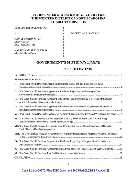 Sample Motion in Limine to Prevent Defenses and Defense Evidence