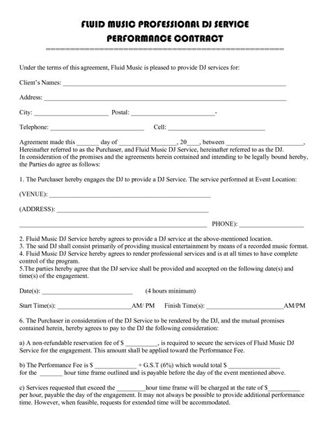Sample Musical Performance Contract Form Template Contract template