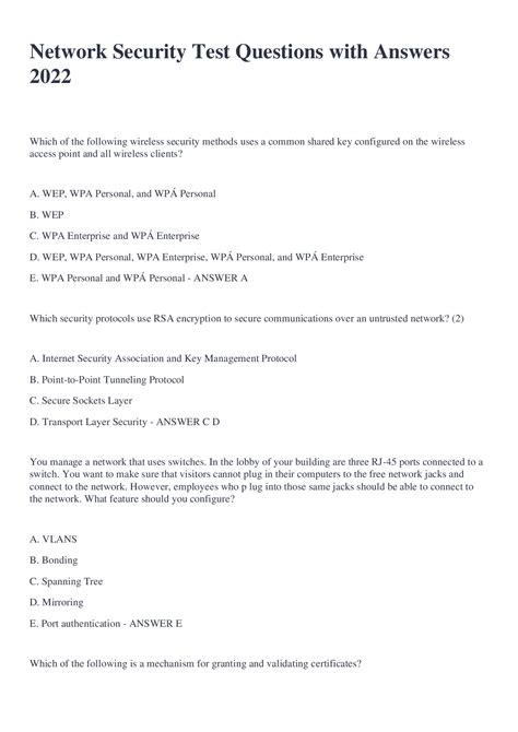 Sample Network-Security-Essentials Questions Answers