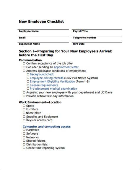 Sample New Employee Checklist 9+ Free Documents Download in PDF, Word