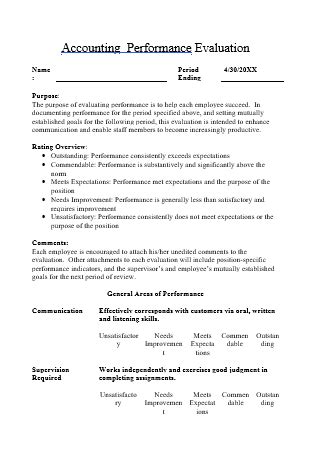 Sample Of Performance Evaluation For Accounting Staff