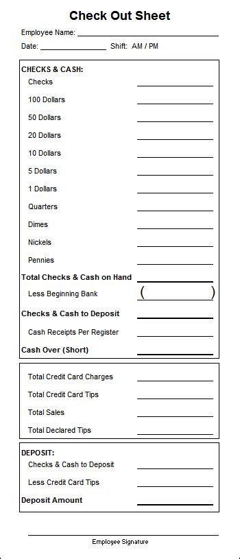 Sample Of Server Cashout Document
