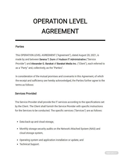 Sample Operating Level Agreement Template