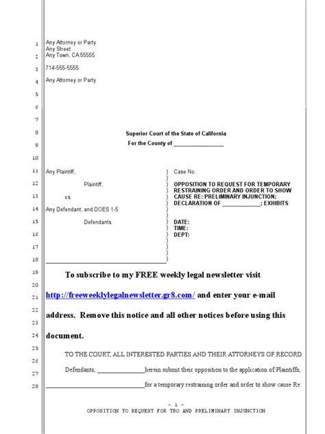 Sample Opposition to Request for Temporary Restraining Order in
