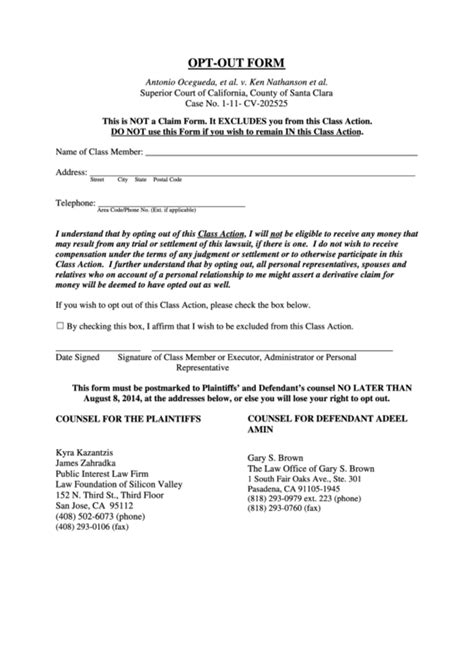 Sample OptOut Documents