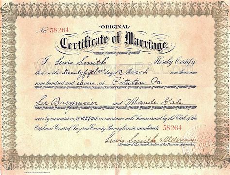 Sample PA 1911 Marriage Certificate Pennsylvania Genealogy