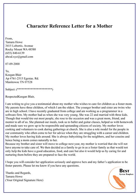 Sample Parent Character Reference Letter To Court