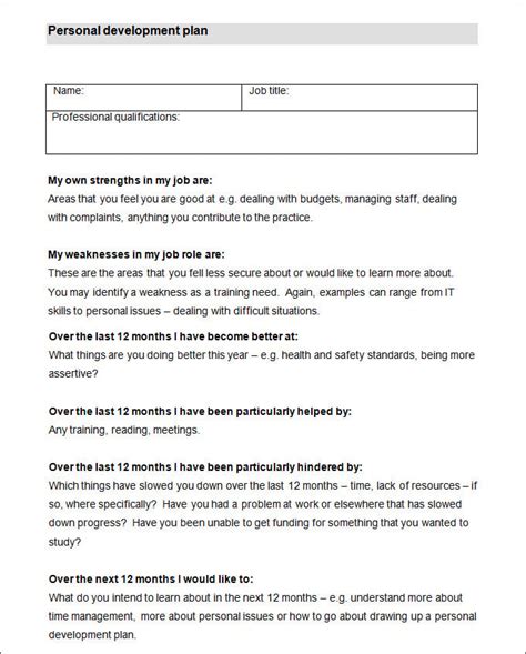 Sample Personal Development Plan Template 8+ Free Sample, Example, Format