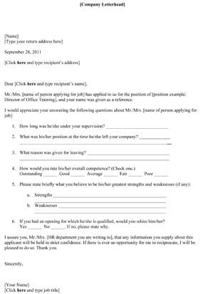 Sample Personal Reference Check Forms Small Business Free Forms