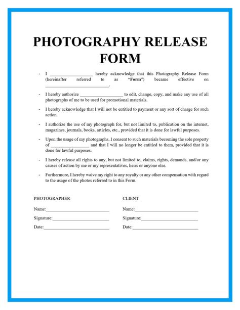 Sample Photo Release Form Free Download