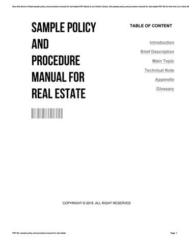 Sample Policy And Procedure Manual For Real Estate By Susanlucas4421 Issuu