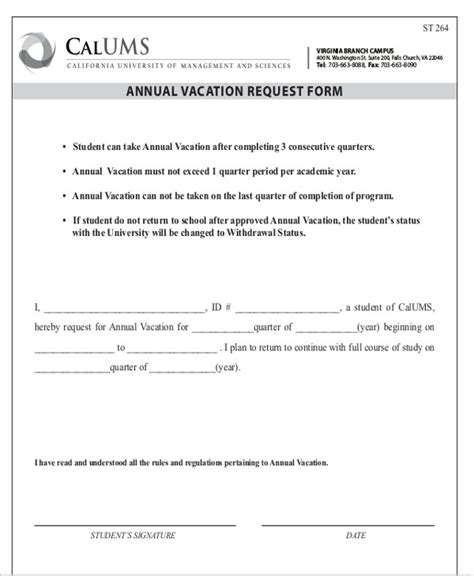 Sample Request Letter For Yearly Vacation Classles Democracy