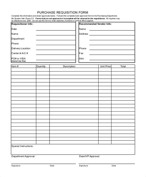 Sample Requisition Form Template