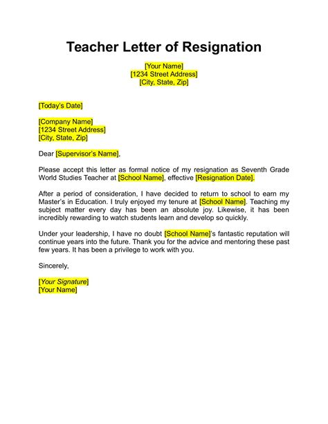 Sample Resignation Letter Teacher UK (Download) OptimistMinds