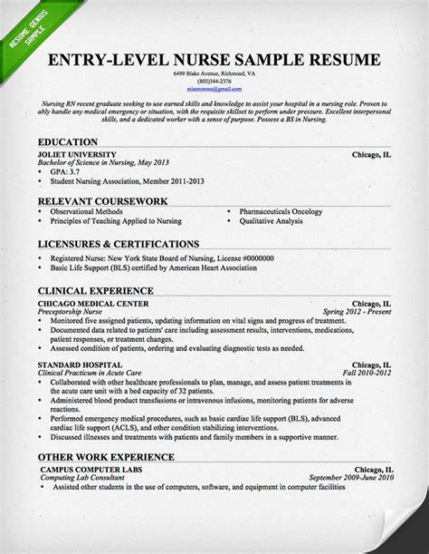 Sample Resume For Nursing Program