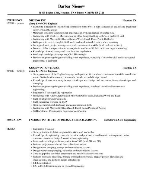 Sample Resume for an EntryLevel Civil Engineer