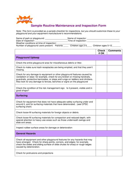 Sample Routine Maintenance and Inspection Form - KABOOM!