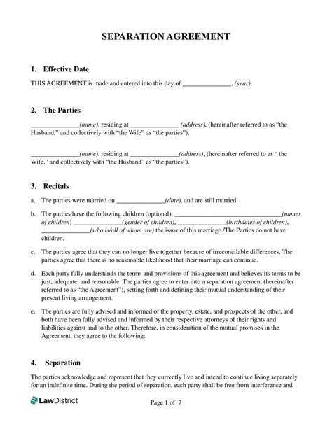 Sample Separation Agreement