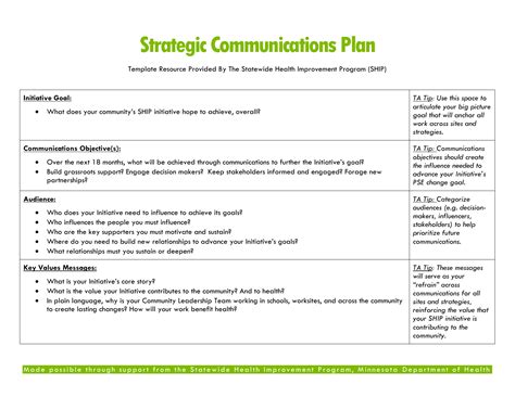 Sample Strategic Communications Plan Template