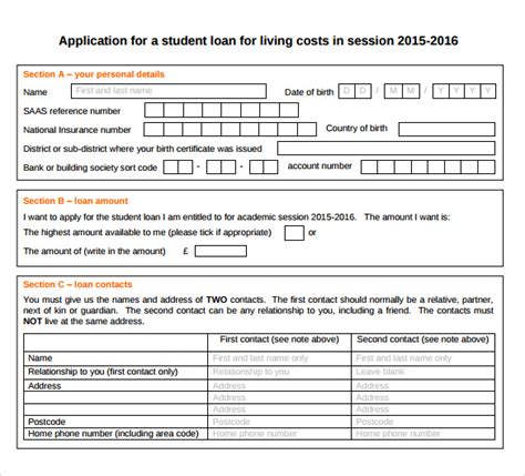 Sample Student Loan Application Form Sample Forms